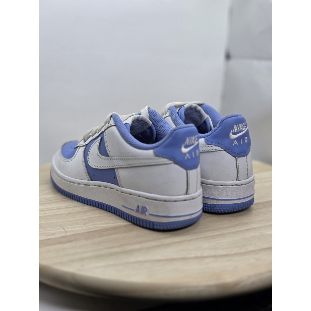 Kids Sz 2Y - Nike Air Force 1 White Blue Leather Sneakers Lace Up HV0936-100 - Picture 7 of 11